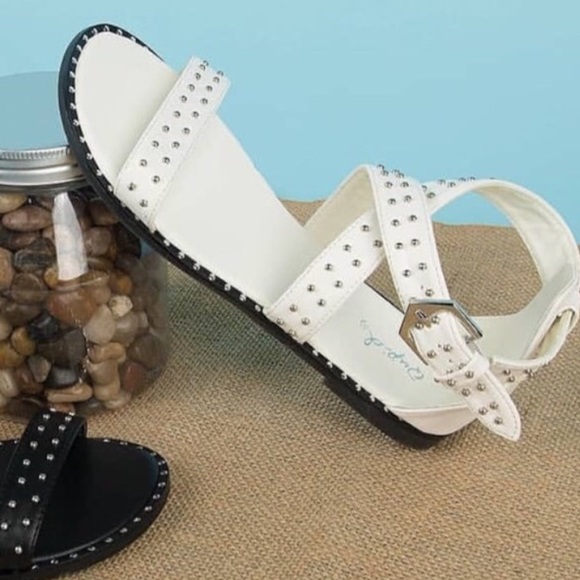 Qupid Shoes - White Studded Gladiator Sandal by QUPID